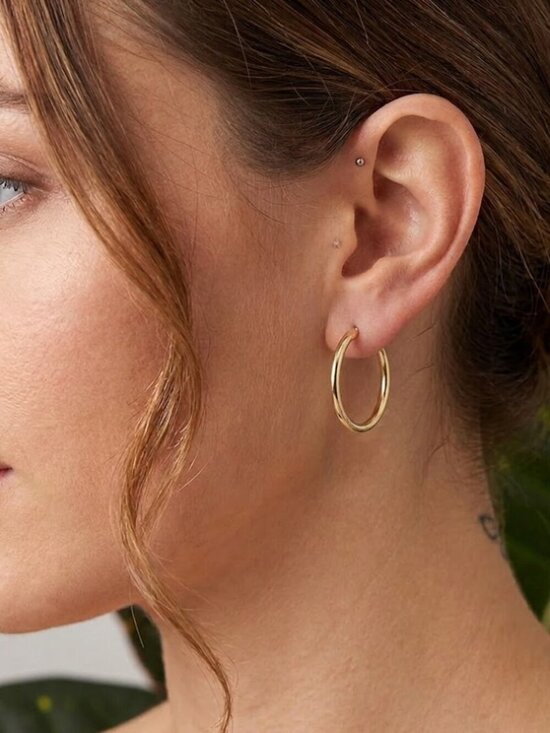 Tesoro Del Sol Jewelry - Water-resistant smooth gold hoop earrings. Handmade 14K gold filled - 25mm